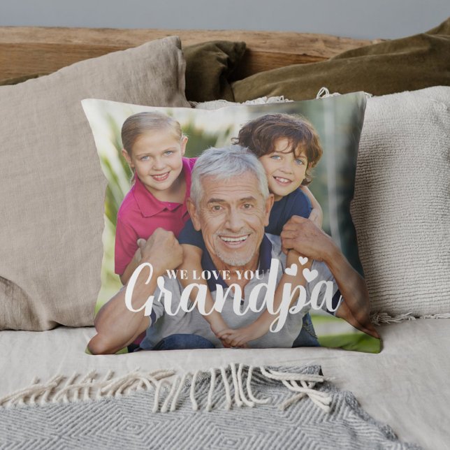 Almofada We Love You Grandpa Photo Hearts Script (Criador carregado)