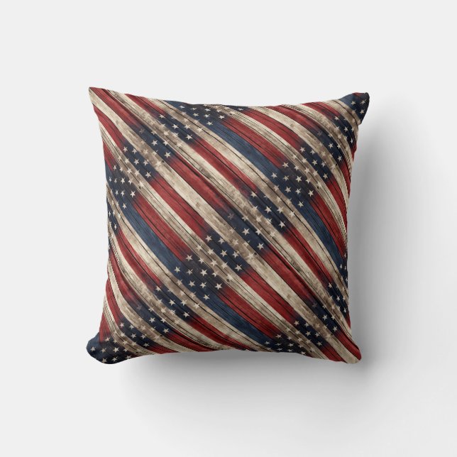 Almofada Weathered Stars & Stripes Wood Flag (Frente)