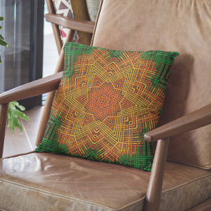 Almofada Weave Mandala Amarelo Laranja e Verde