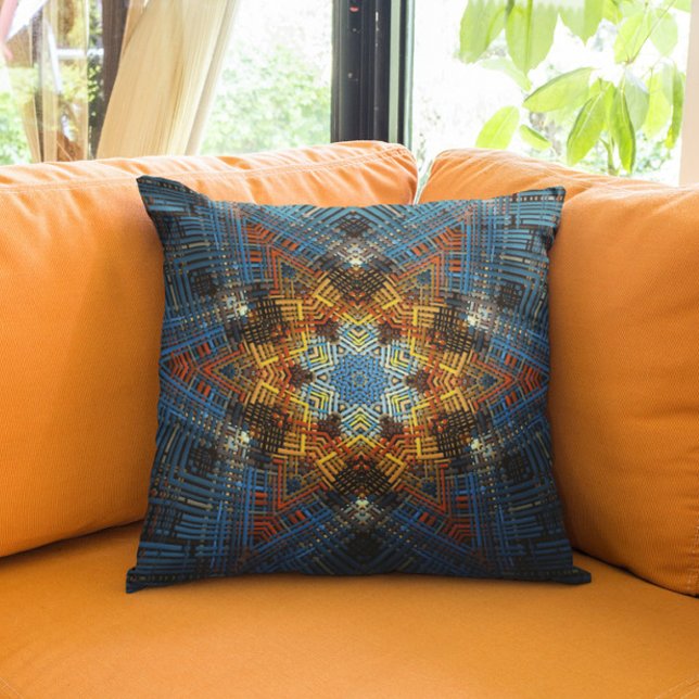 Almofada Weave Mandala Blue Yellow e Red (Criador carregado)