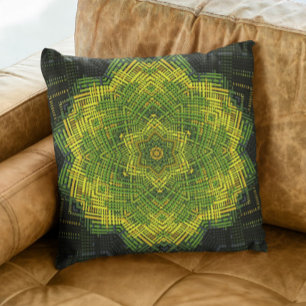 Almofada Weave Mandala Verde Amarelo e Negro