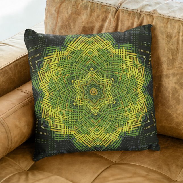 Almofada Weave Mandala Verde Amarelo e Negro (Criador carregado)
