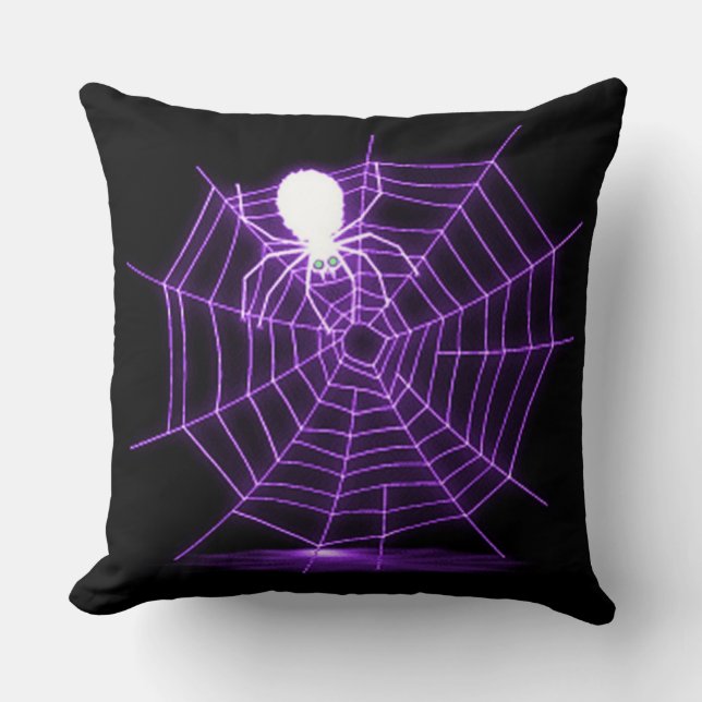 Almofada Web de aranha de Halloween Preto e Roxo (Frente)