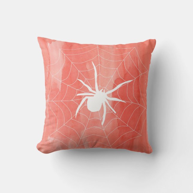 Almofada Web de Aranha Negra e Laranja Feliz Halloween (Frente)
