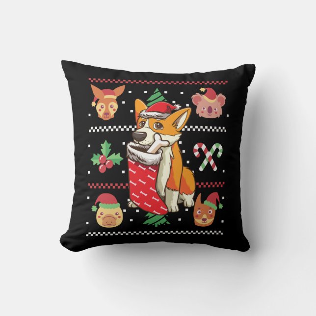 Almofada Welsh Corgi Dog Ugly Christmas (Frente)