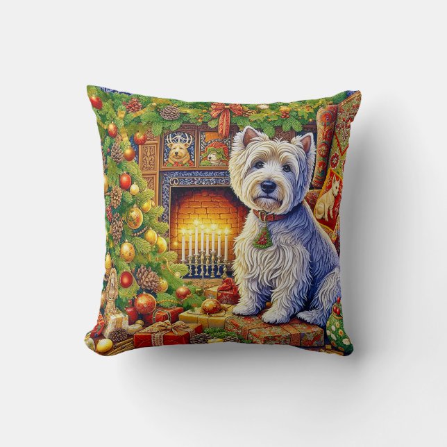 Almofada West Highland Terrier Holiday Throw Pillow (Frente)