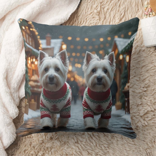 Almofada West Highland White Terrier Dogs Christmas Snow  (Cobertor)