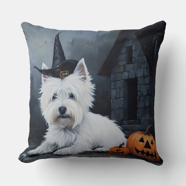 Almofada West Highland White Terrier Pumpkin Halloween (Frente)