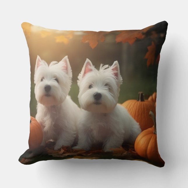 Almofada West Highland White Terrier Puppy Autumn Pumpkin (Frente)