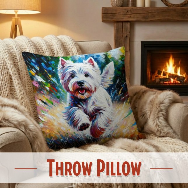 Almofada West Highland White Terrier "Westie" Dog Portrait (Colorful West Highland White Terrier Dog Lover Throw Pillow)
