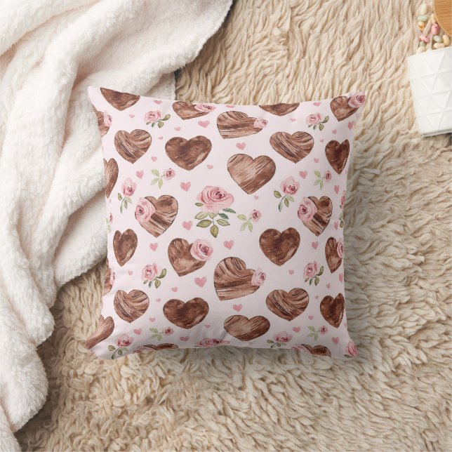 Almofada Western Brown Hearts Pink Floral (Cobertor)