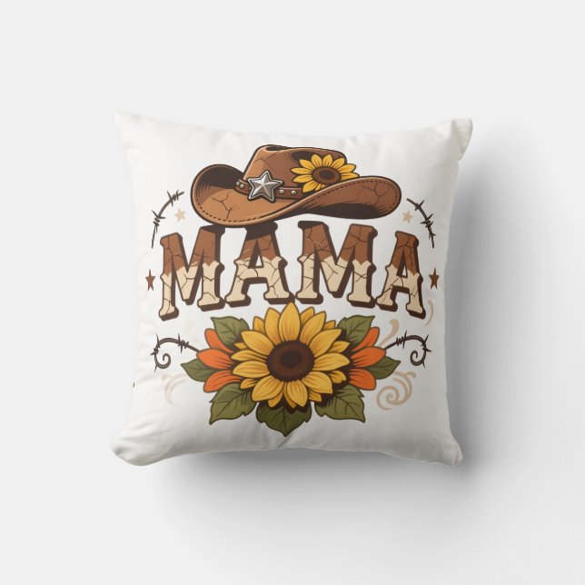 Almofada Western Mama Sunflower Cowgirl Design (Frente)