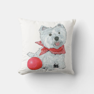 Almofada Westie Com Bola Vermelha
