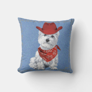 Almofada Westie Cowboy em Denim
