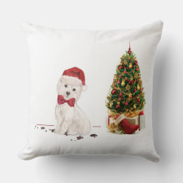 Almofada Westie Engraçado Cachorro de Natal com Árvore