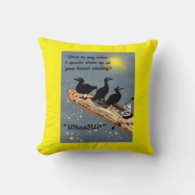 Almofada "WhasSUP" com patos no conselho SUP (Frente)