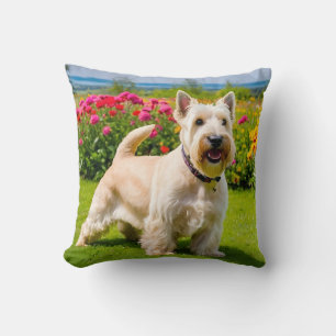 Almofada Wheaten Scottish Terrier tocando Flores Grass