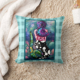 Almofada Whimsical Abstract Mermaid Nautical Teal Seashells