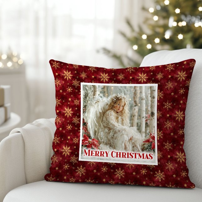 Almofada Whimsical Angel Red Gold Custom Name Christmas  (Whimsical Angel Red Gold Custom Name Christmas Pillow

)