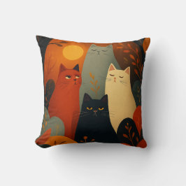 Almofada Whimsical Autumn Cats Mid Century Art
