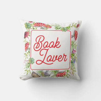 Almofada Whimsical Book Lover Mushroom Throw Pillow