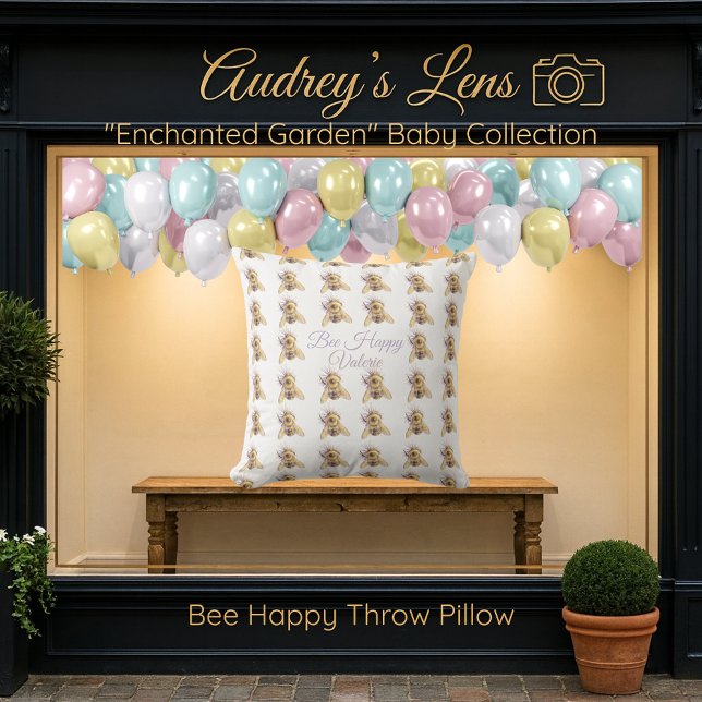 Almofada Whimsical Bumblebee & Wildflowers "Bee Happy" (Criador carregado)