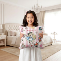Whimsical Chibi Alice Pink Stripe Accent Pillow