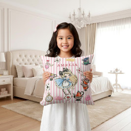 Almofada Whimsical Chibi Alice Pink Stripe Accent Pillow
