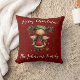 Almofada Whimsical Christmas Angel Red Holiday Decor