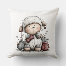 Almofada Whimsical Cute Knitting Sheep