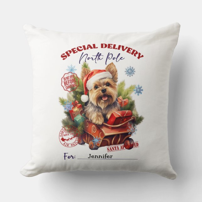 Almofada Whimsical Cute Yorkie Christmas Throw Pillow (Frente)