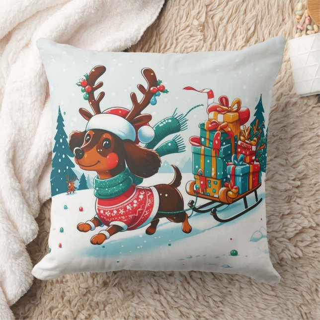 Almofada Whimsical Dachshund Reindeer Natal - Natal (Cobertor)