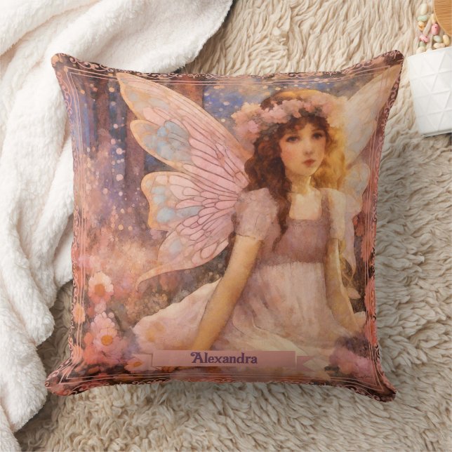 Almofada Whimsical Fairy in Dreamy Pink Floral Garden (Cobertor)