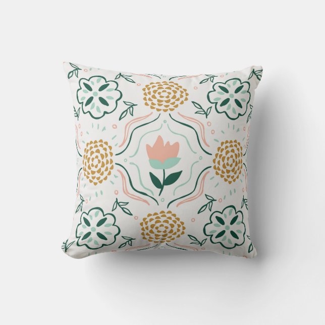Almofada Whimsical Floral Hand-Drawn Pattern (Frente)