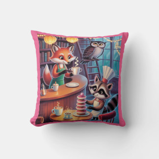 Almofada Whimsical Forest Café - Cozy Animal Barista Vibes