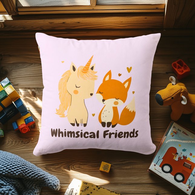 Almofada Whimsical Friends Unicorn & Fox | Magical Animal (Criador carregado)