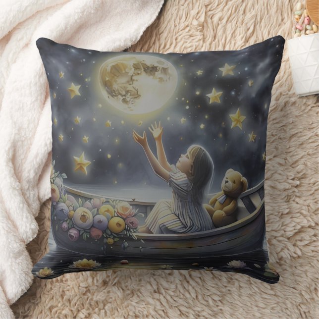 Almofada Whimsical Girl Moon Dream Fantasy Scene (Cobertor)