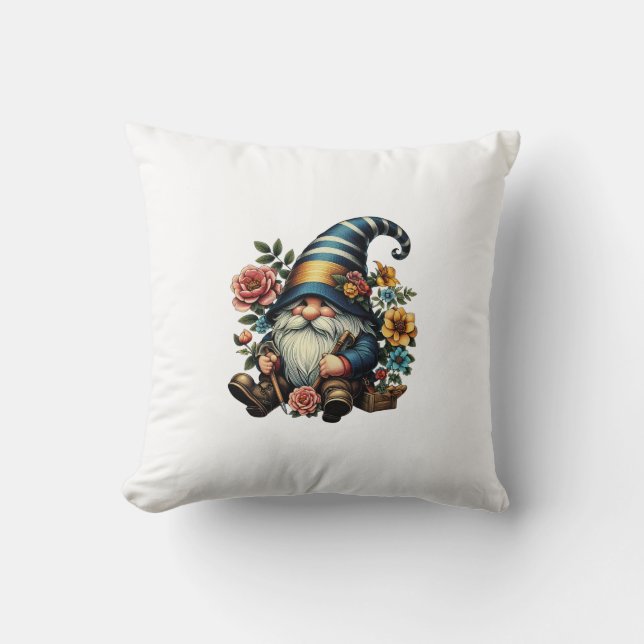 Almofada Whimsical Gnome with Flowers (Frente)