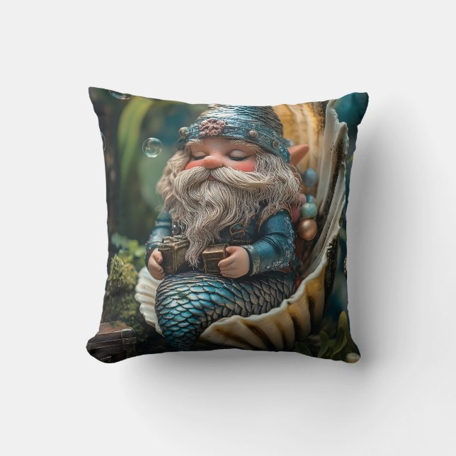 Almofada Whimsical Merman Gnome Figurine em Seashell - Unde (Frente)
