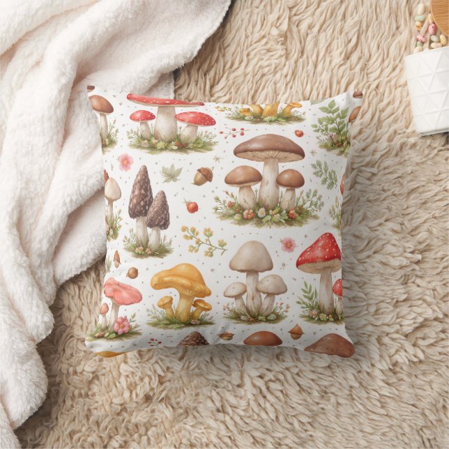 Almofada Whimsical Mushroom Pattern – Vintage Botanical  (Cobertor)