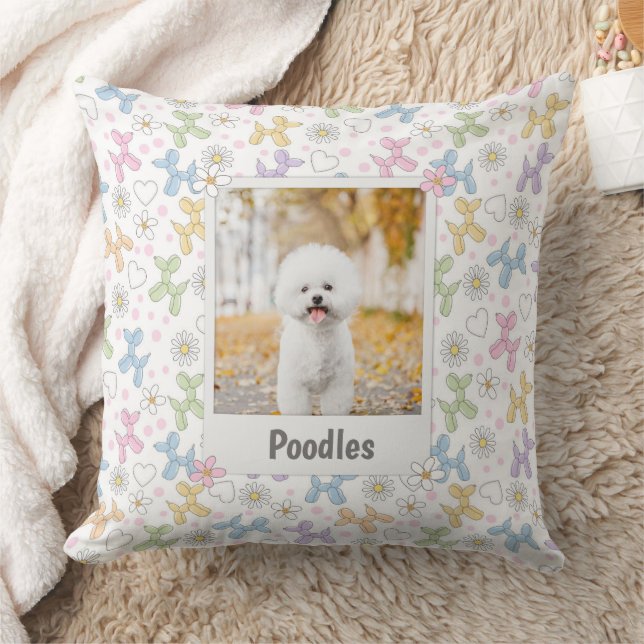 Almofada  Whimsical Pastel Custom Photo Poodle Throw Pillow (Cobertor)