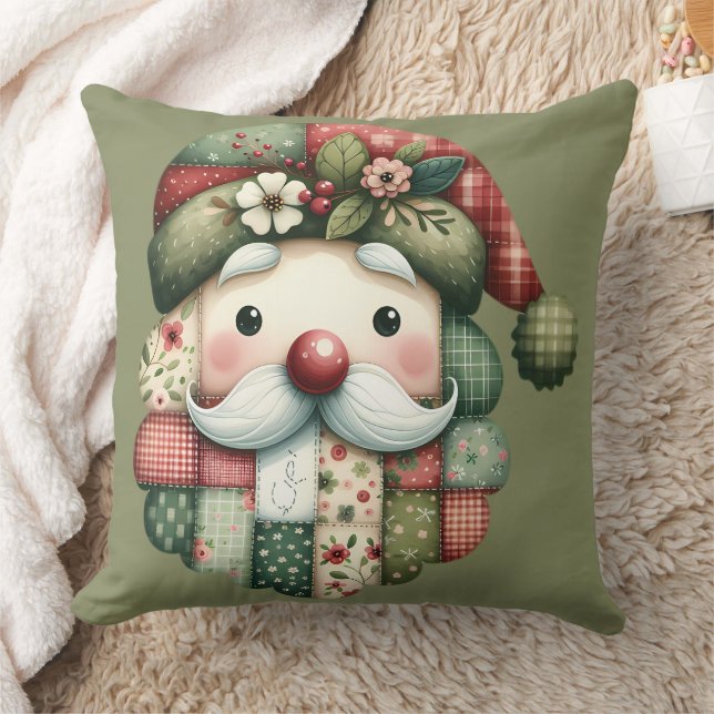 Almofada Whimsical Patchwork Santa Folk Christmas (Cobertor)