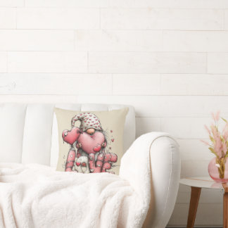 Almofada Whimsical Pink Watercolor Ink Gnome Illustration