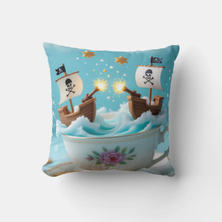 Almofada Whimsical Pirate Ships in Teacup Cushion – Cute Fa