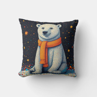 Almofada Whimsical Polar Bear In Orange Scarf