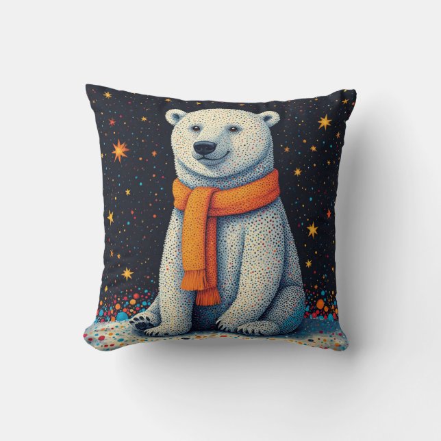 Almofada Whimsical Polar Bear In Orange Scarf (Frente)