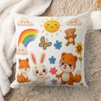 Almofada Whimsical Rainbow Animals Decorative Pillow
