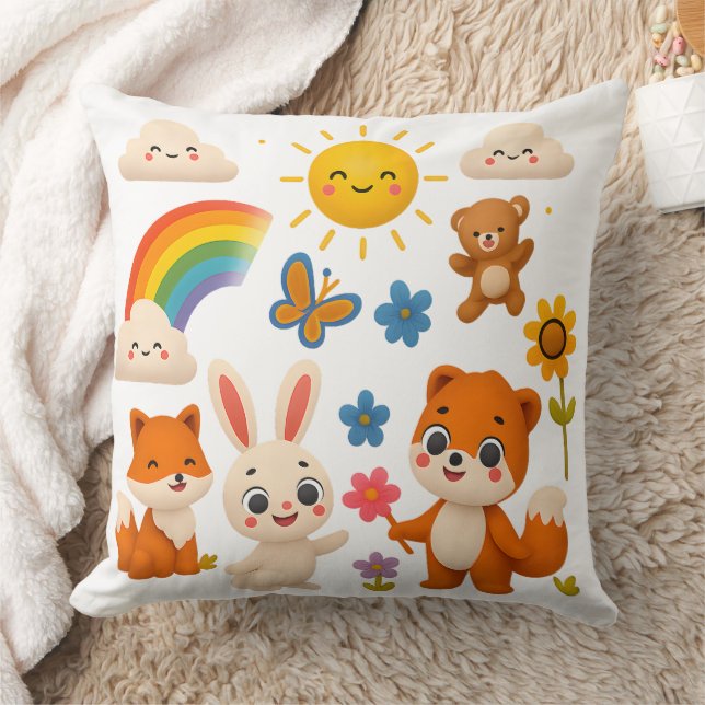 Almofada Whimsical Rainbow Animals Decorative Pillow (Cobertor)
