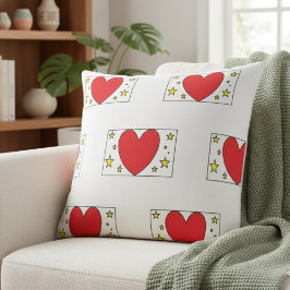 Almofada Whimsical Red Heart and Gold Stars Christmas Throw