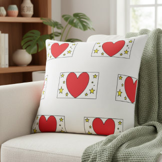 Almofada Whimsical Red Heart and Gold Stars Christmas Throw